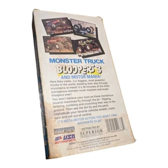 Monster Truck Bloopers 3 (VHS, 1995) Bigfoot Grave Digger Vintage - Picture 3 of 3